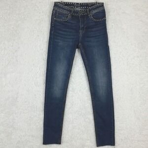 Vigoss Womens‎ Jeans Skinny Marley Blue Denim Studded Dark Wash Raw Hem 25